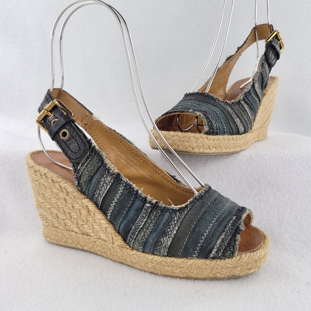 Apepazza Sandals Womens 6 Blue Rodano Espadrille Canvas Heels Wedge Hemp Beach